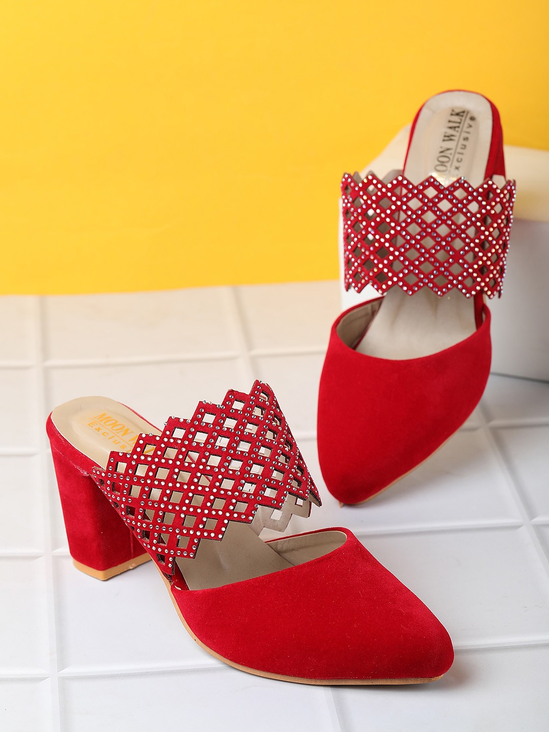 

Moonwalk Embellished Block Pumps Heels, Red