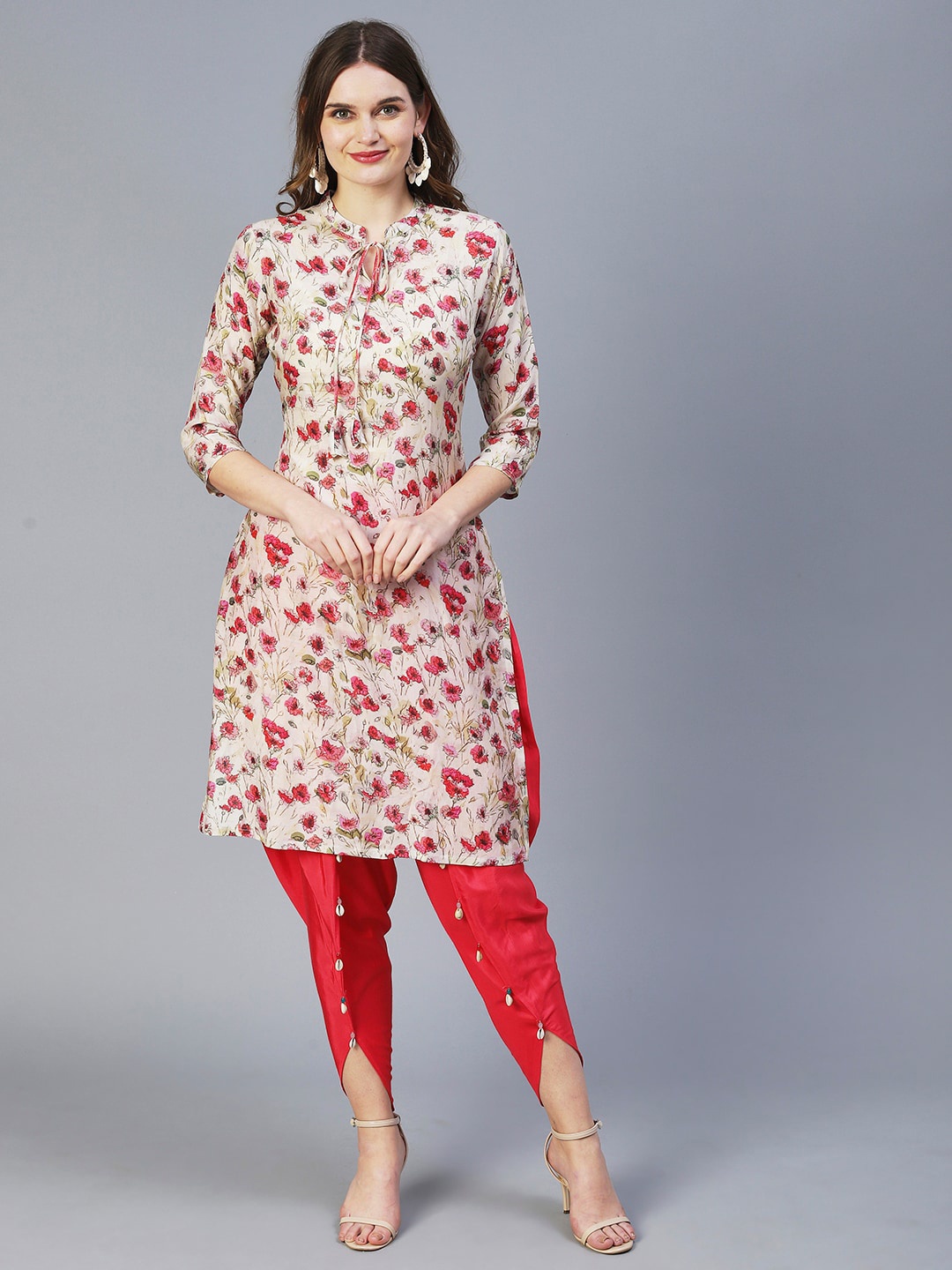 

FASHOR Women Floral Printed Kurta with Dhoti Pants, Pink