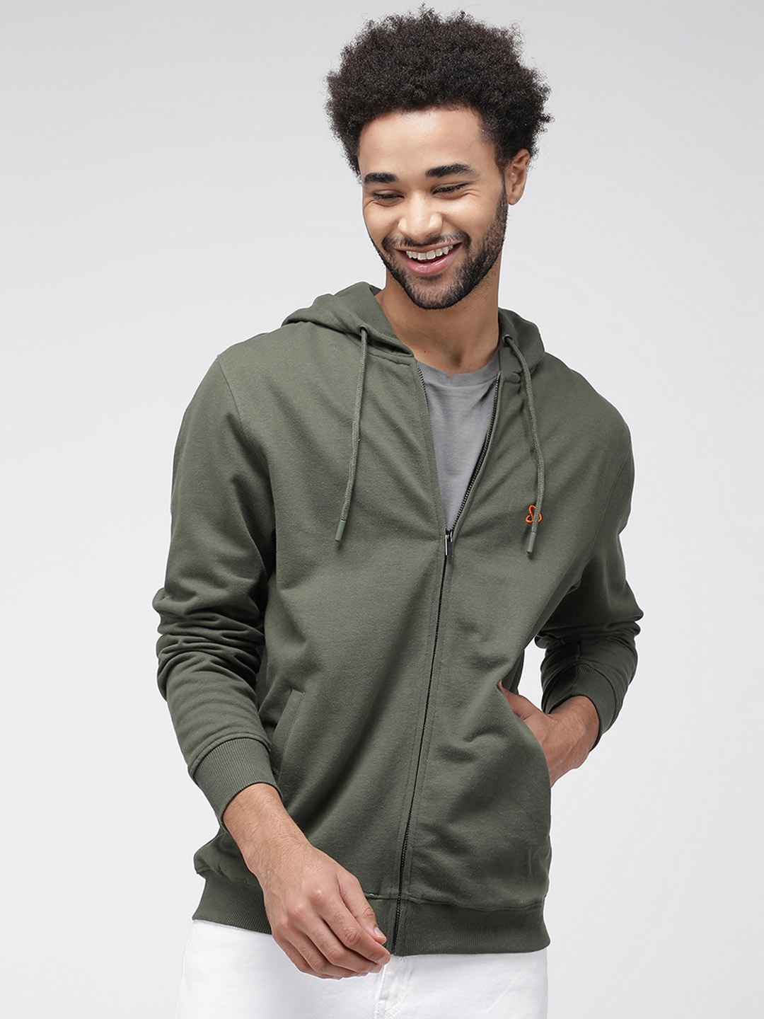 

SPORTO Men Front open Cotton Hooded Sweatshirt, Olive