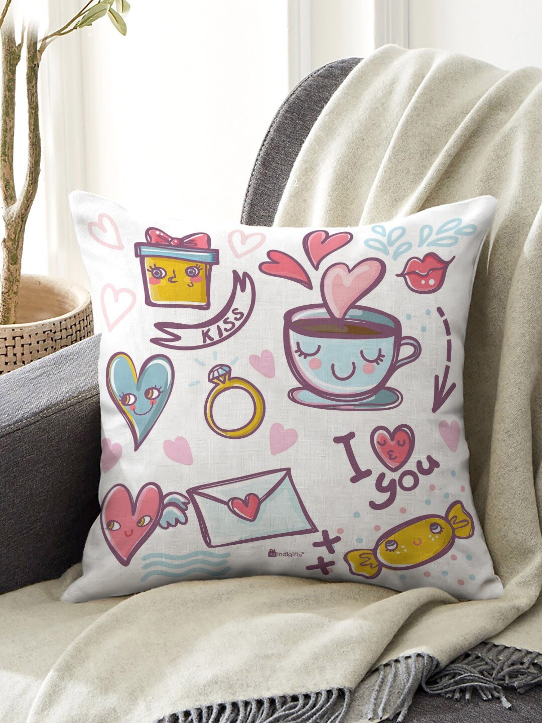 

Indigifts White & Blue Printed Square Shaped Pre-Filled Cushion
