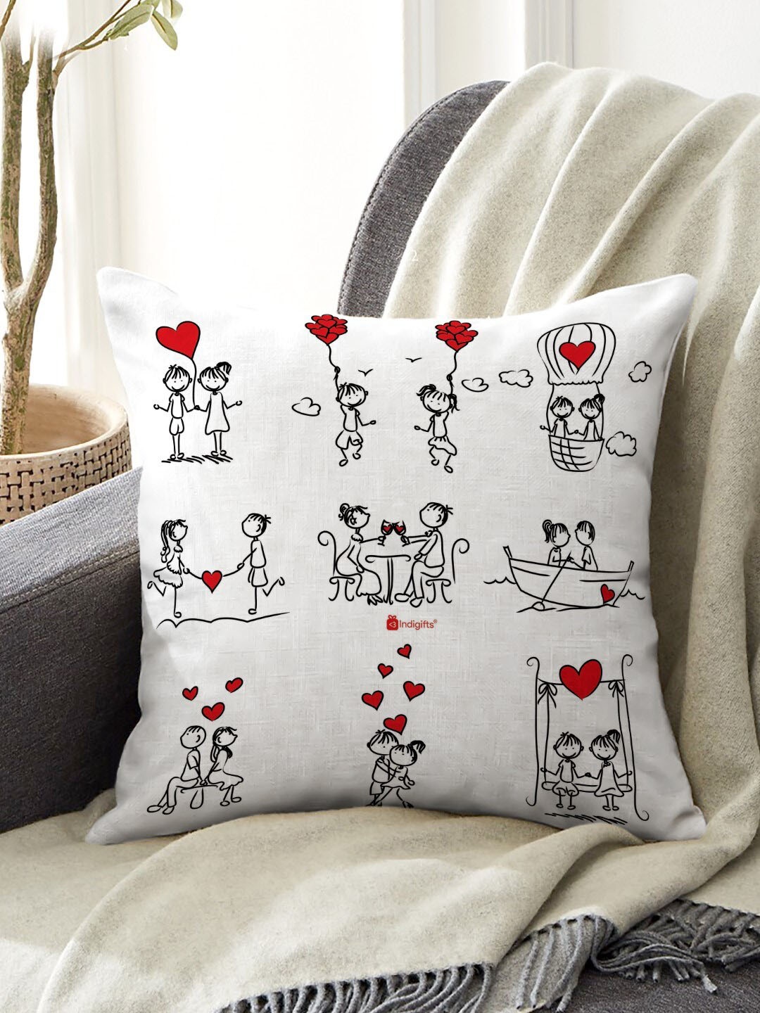 

Indigifts White Printed Cushion Cover with Cotton Filler