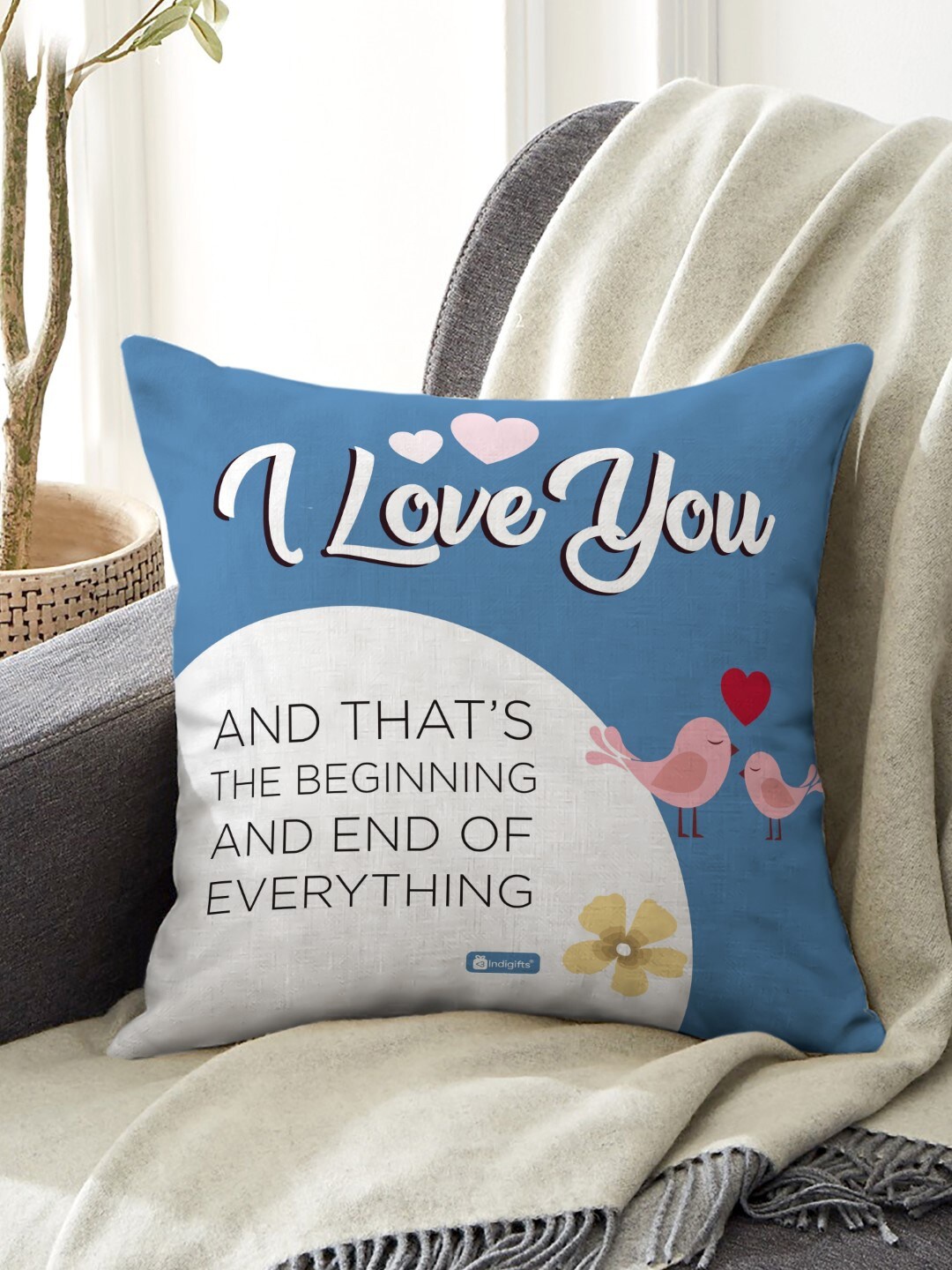 

Indigifts Blue Printed Cushion Cover With Filler