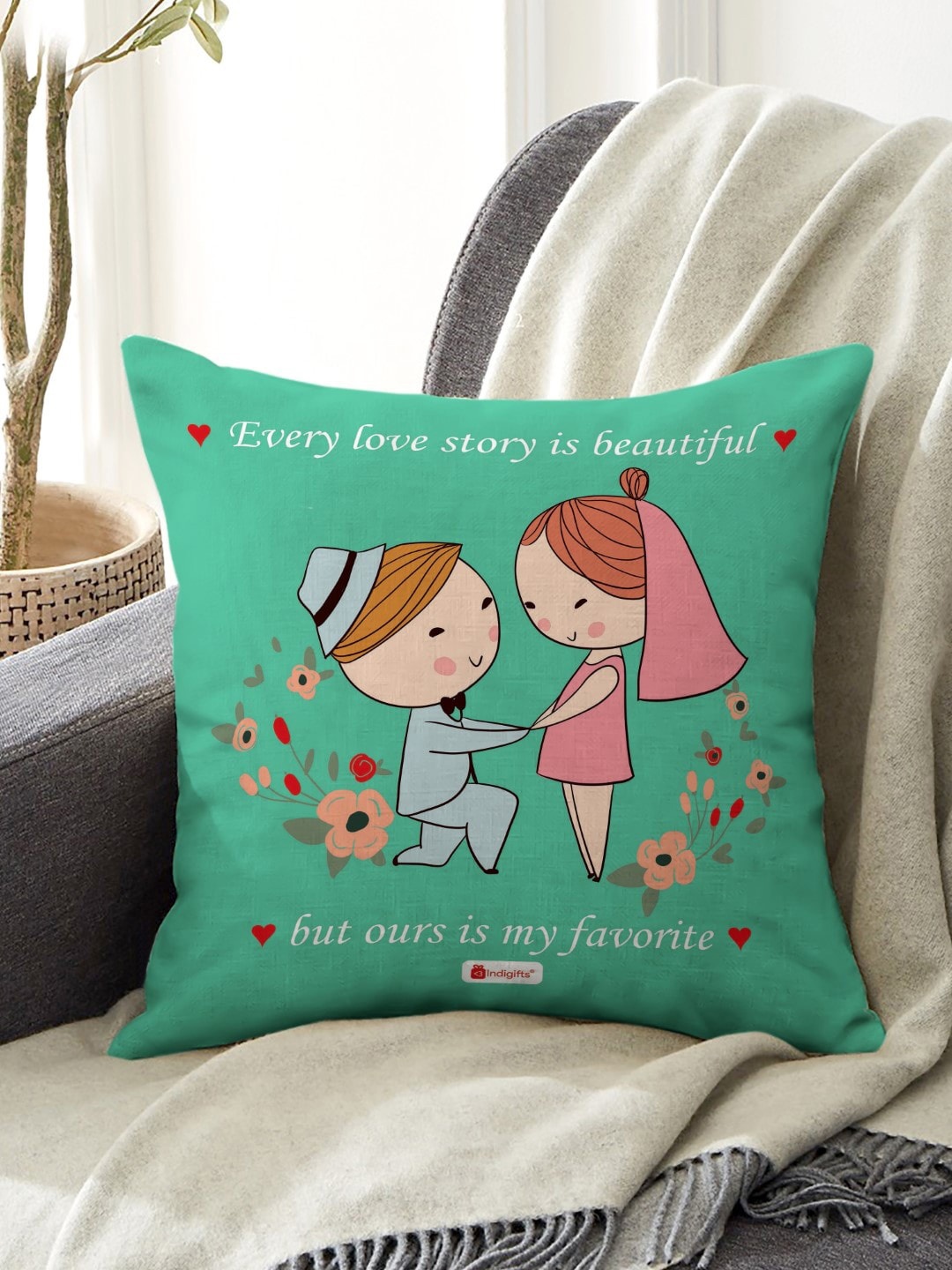 

Indigifts Green & Pink Printed Square Shaped Pre-Filled Cushion