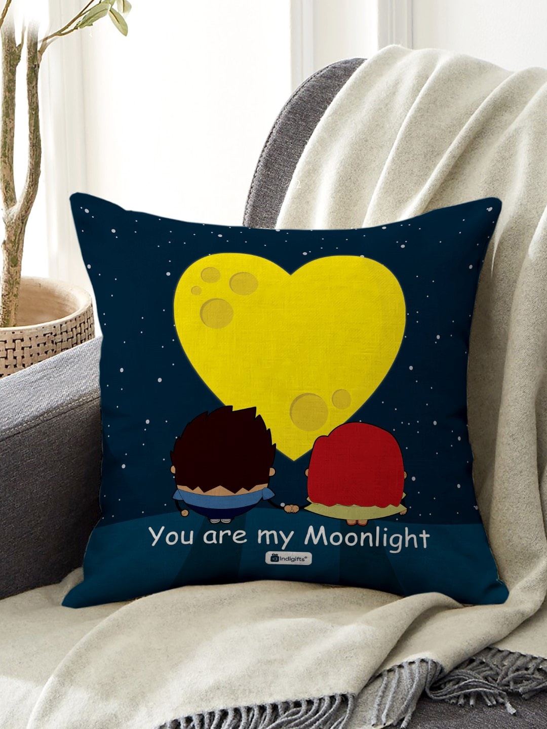 

Indigifts Valentine Black & Yellow Cushion Cover With Filler