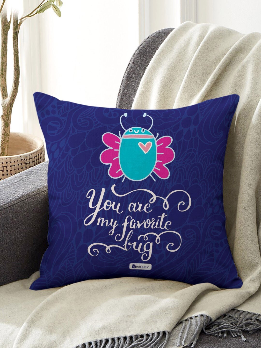 

Indigifts Blue Love Quote Printed Pre-Filled Cushions