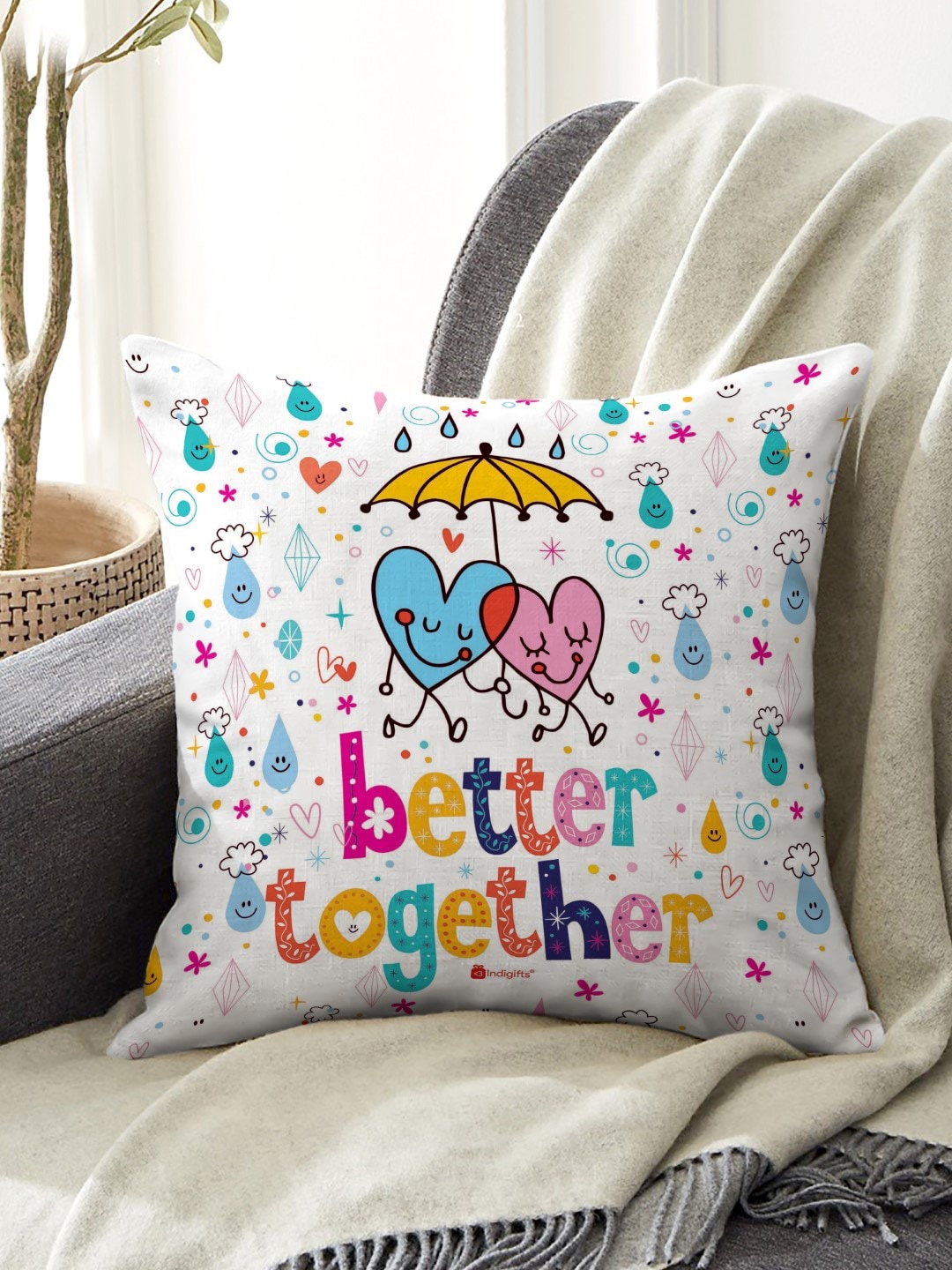 

Indigifts White Printed Square Cushion With Filler