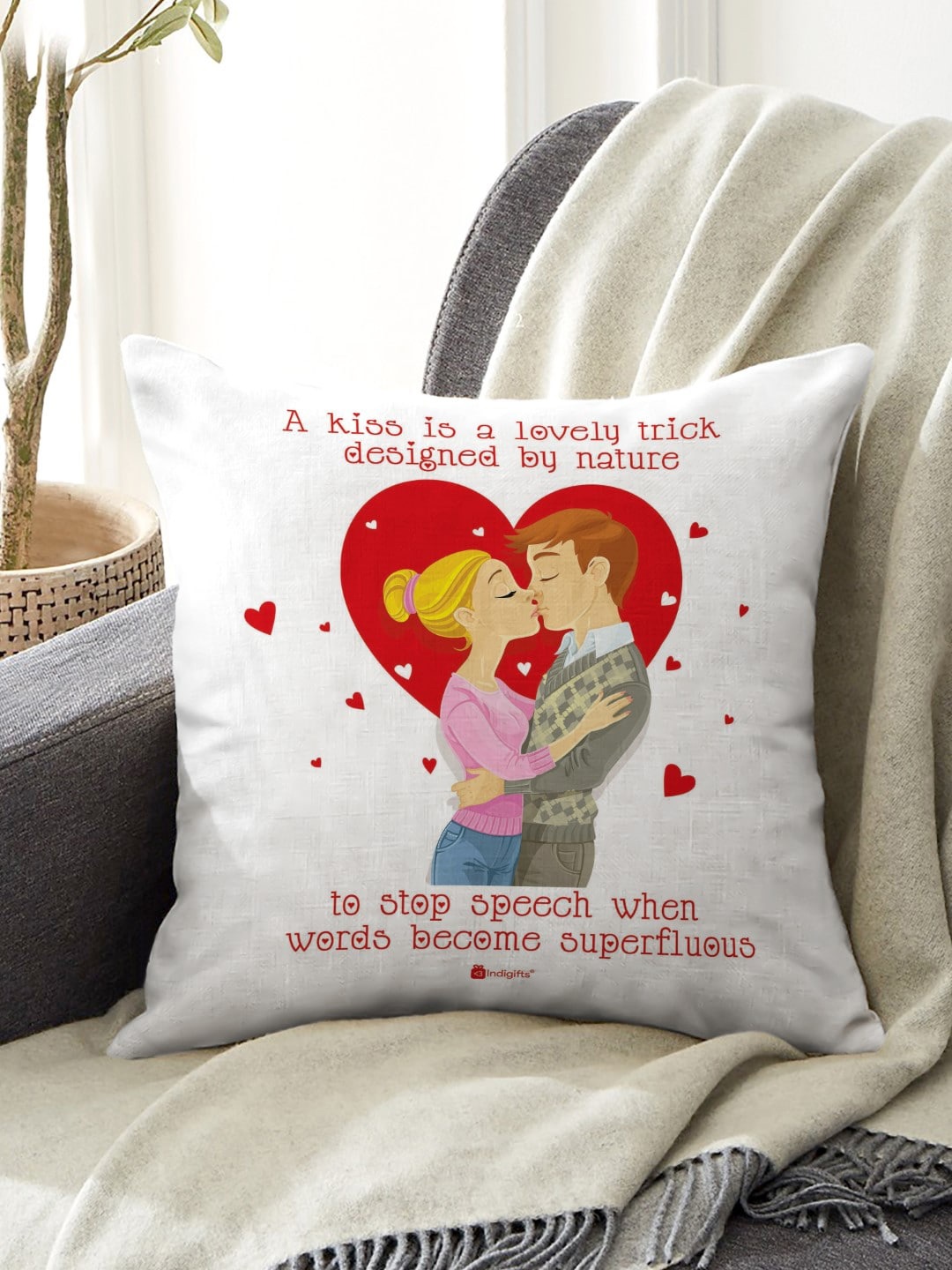 

Indigifts White & Red Love Quote Printed Pre-Filled Cushions