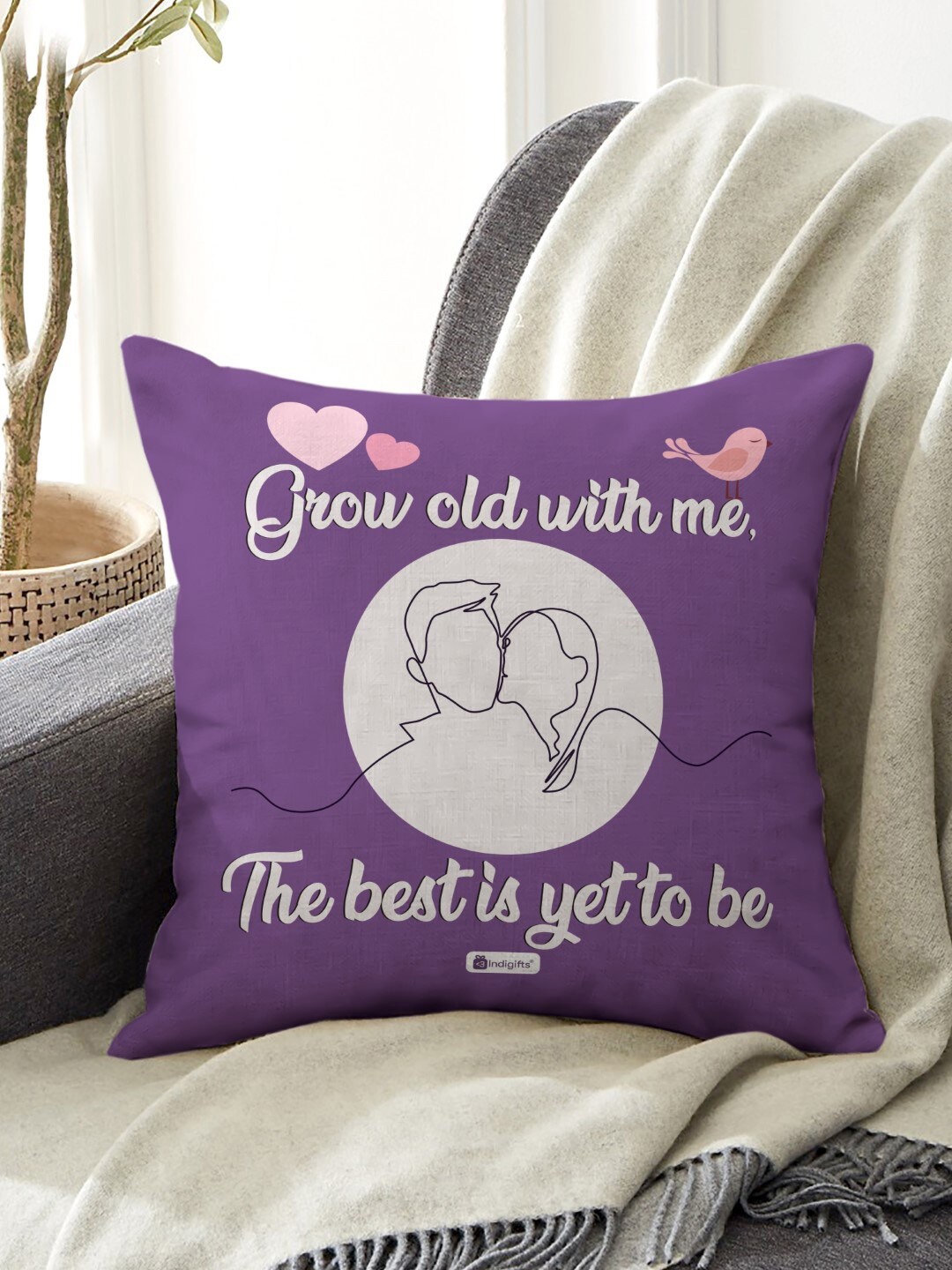 

Indigifts Purple & White Printed Square Shaped Pre-Filled Cushion