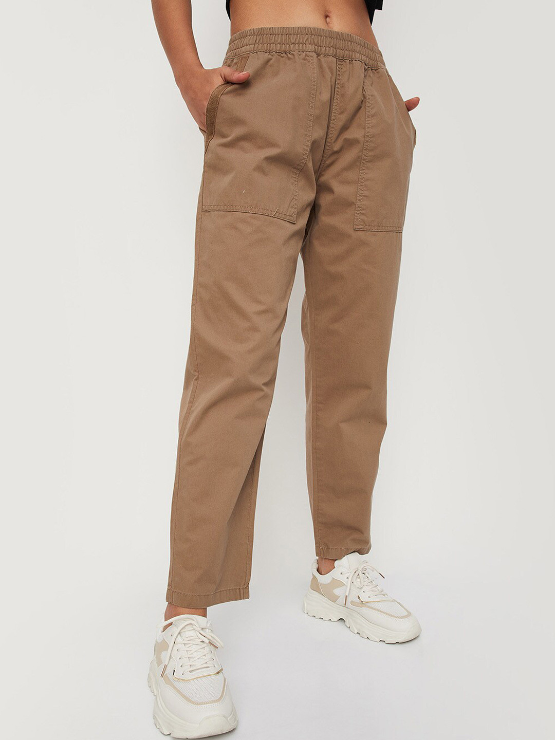 

max Women Cotton Trousers, Brown