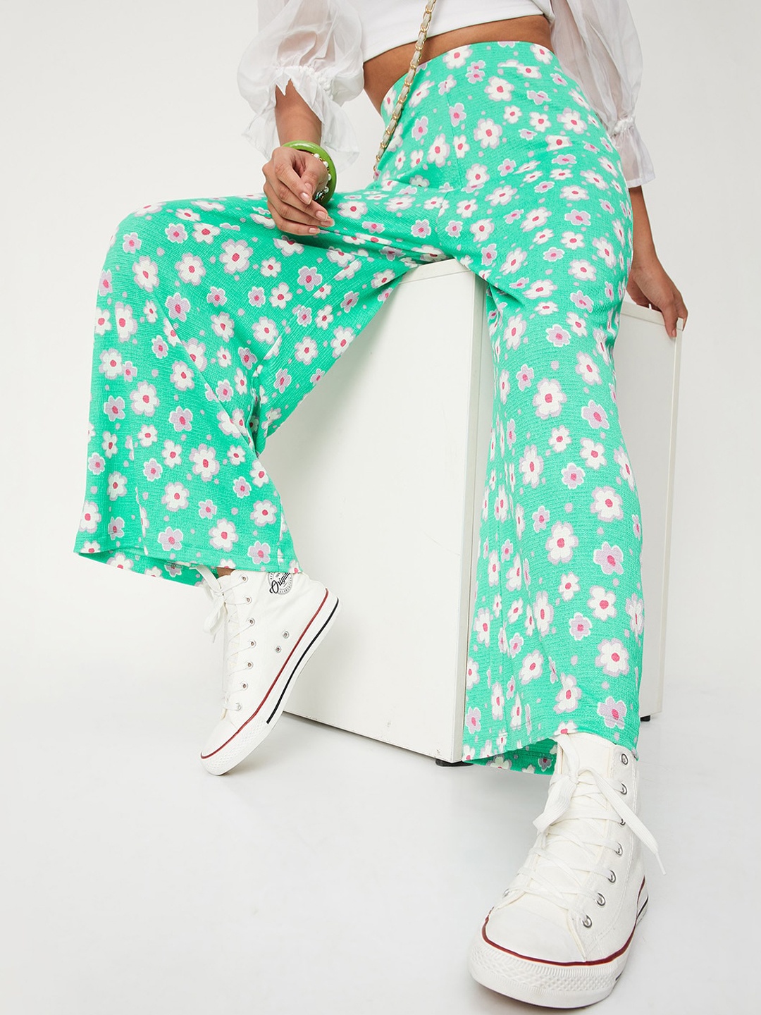 

max Women Floral Printed Parallel Trouser, Green