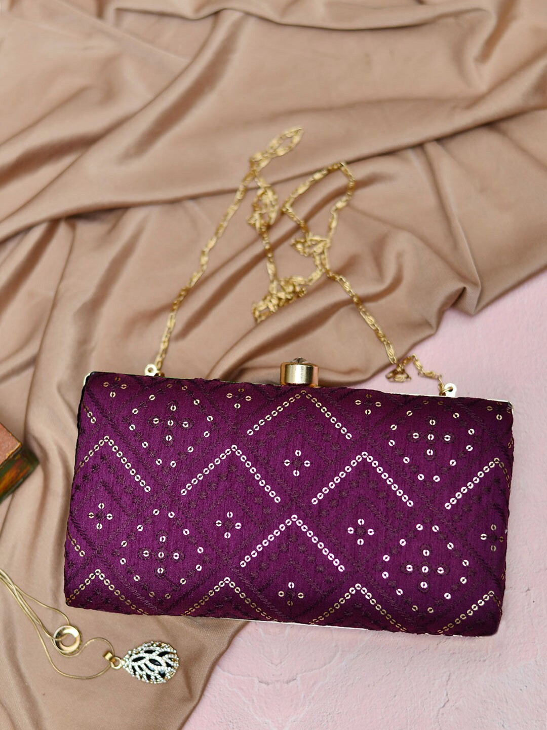 

ARTKLIM Embroidered Box Clutch, Purple