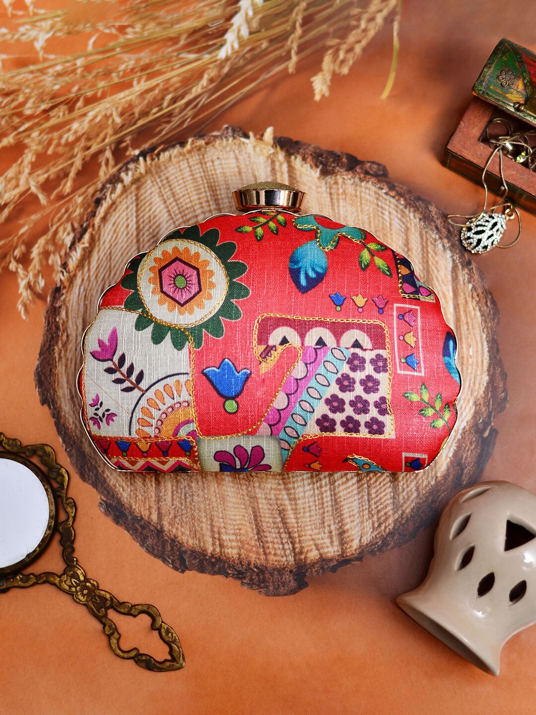 

ARTKLIM Embroidered Embroidered Box Clutch, Yellow
