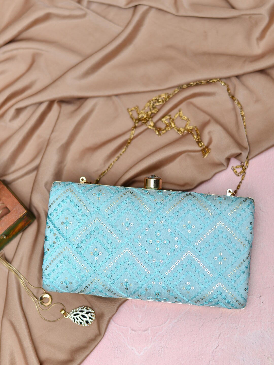 

ARTKLIM Embroidered Box Clutch, Turquoise blue