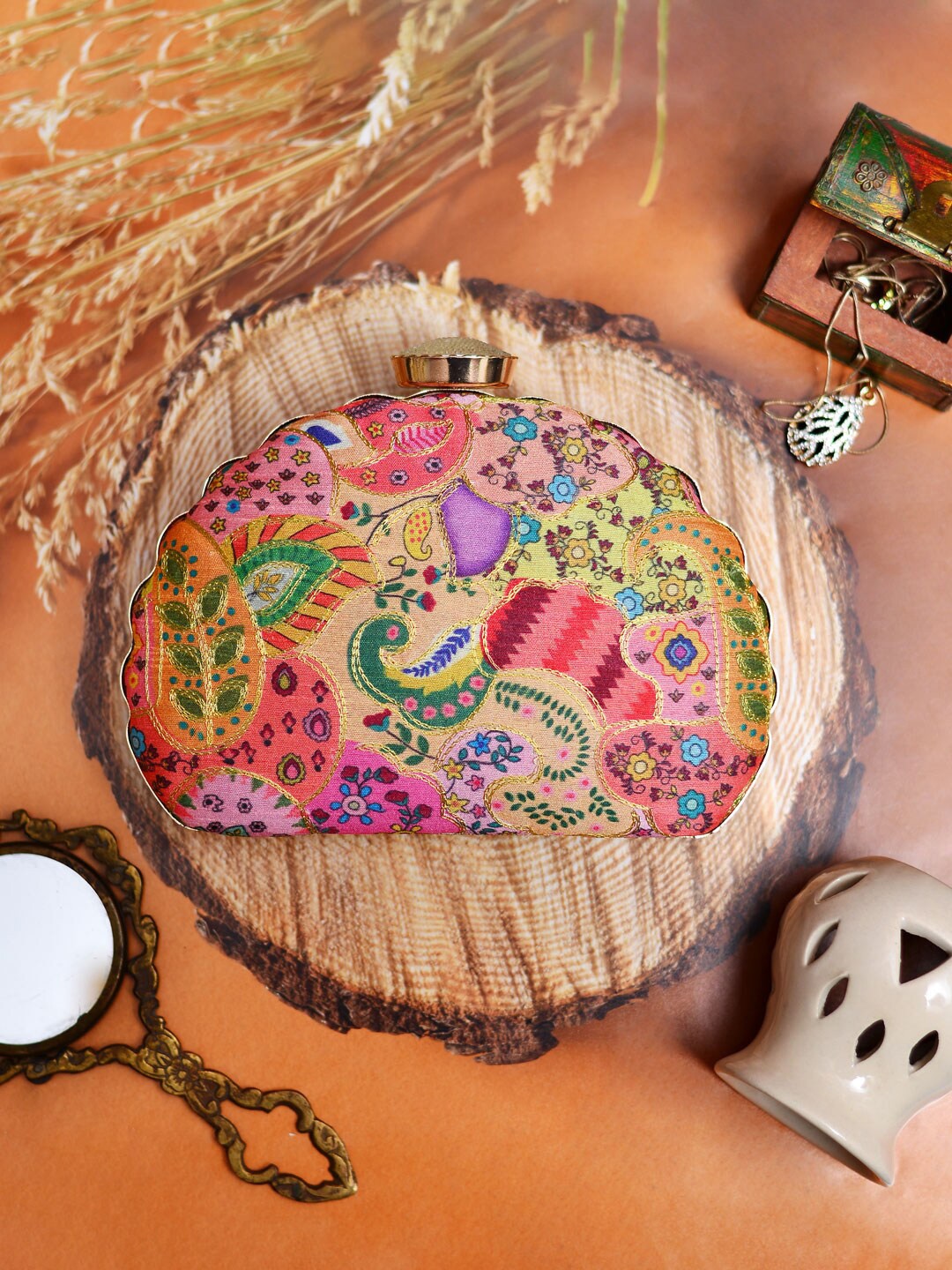 

ARTKLIM Embroidered Box Clutch, Yellow