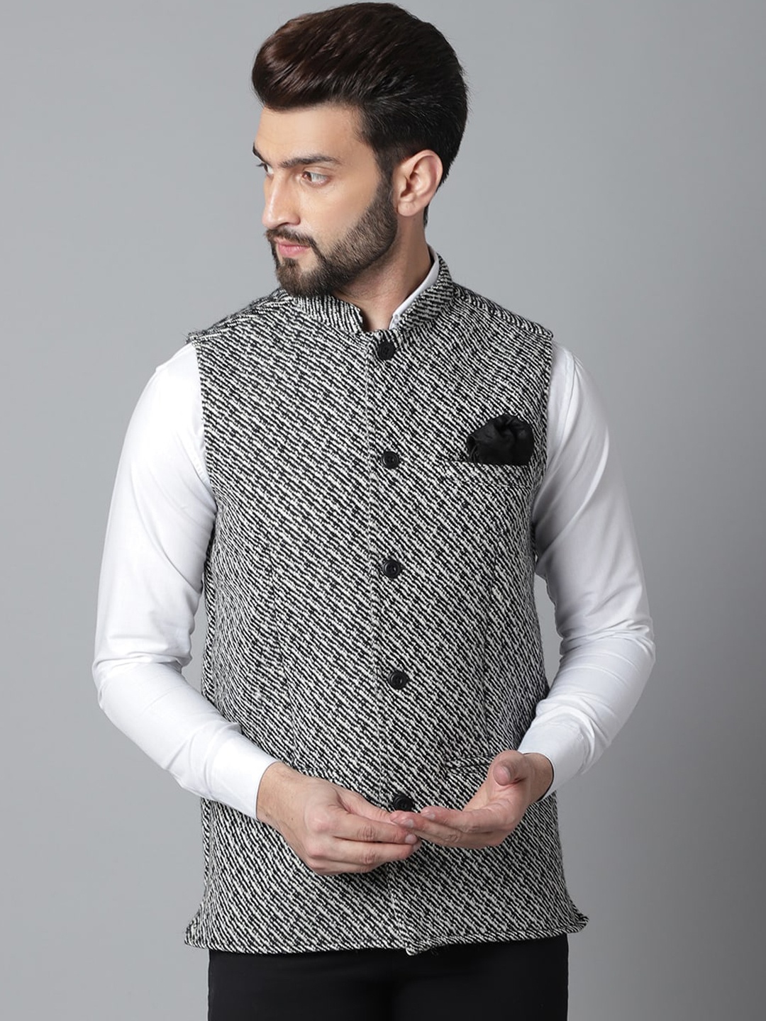 

even Men Woven Design Nehru Jackets, White