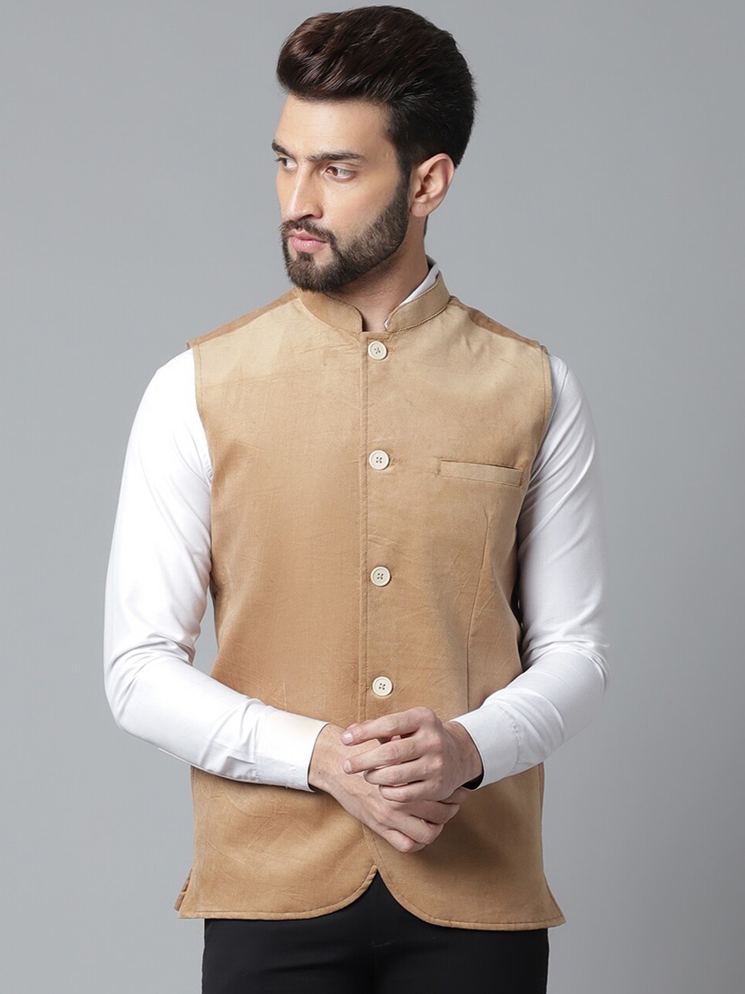

even Men Solid Nehru Jackets, Beige