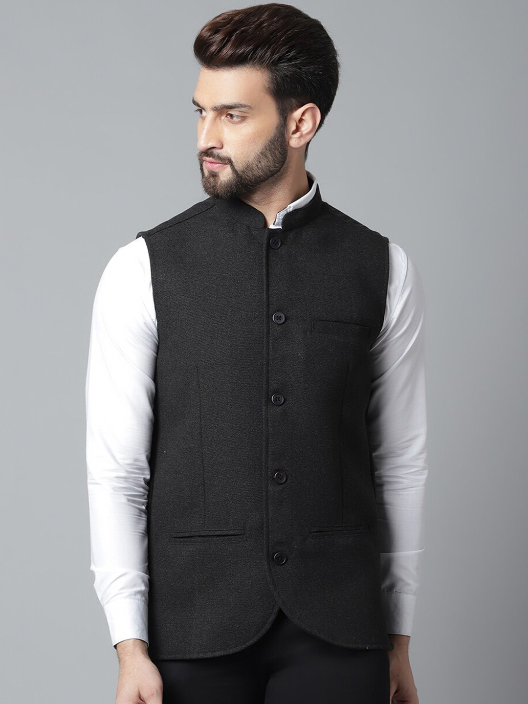 

even Men Woven Design Nehru Jackets, Black