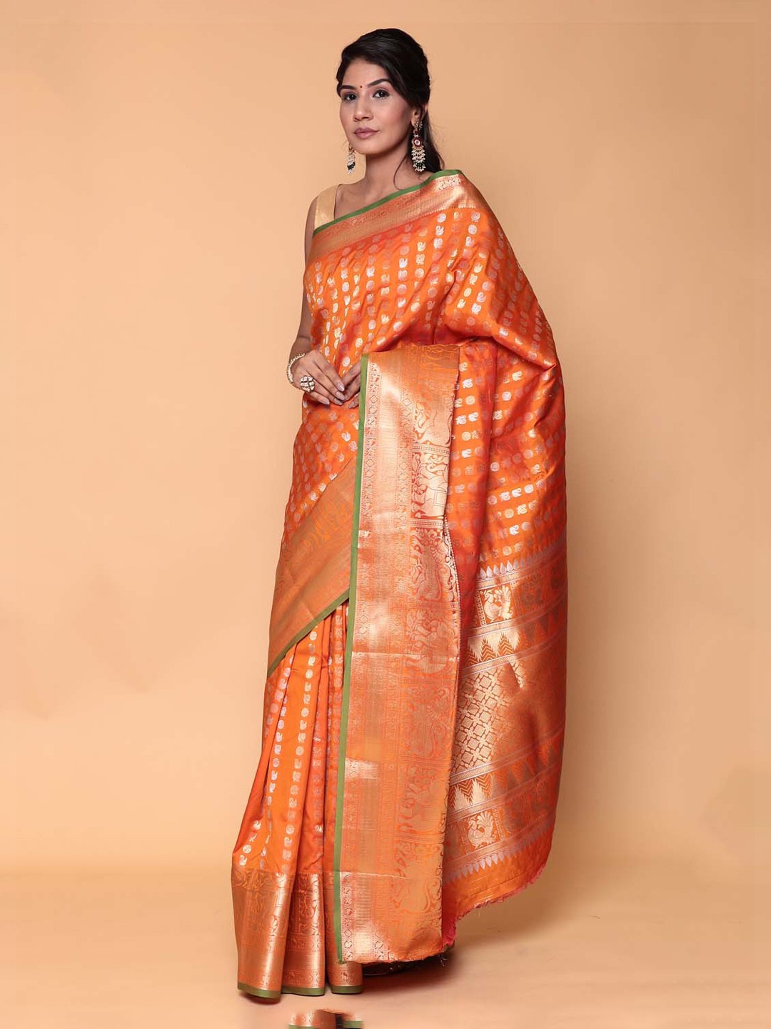 

ZARI Woven Design Zari Pure Silk Saree, Orange