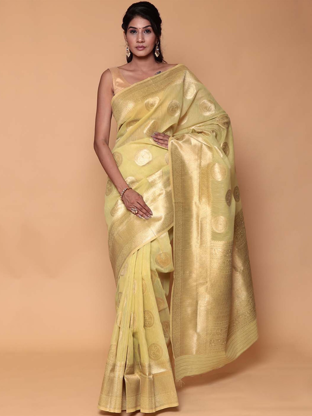 

ZARI Woven Design Zari Saree, Yellow