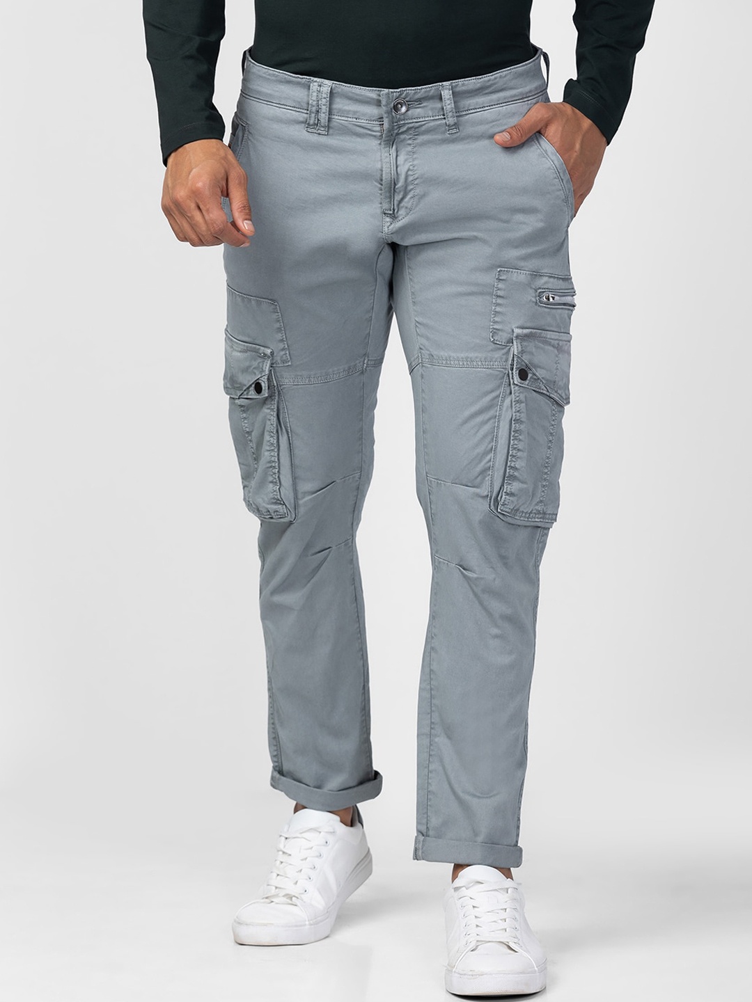 

SPYKAR Men Slim Fit Cotton Cargos Trousers, Grey
