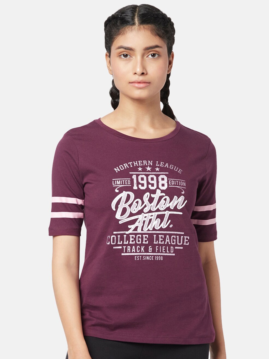 

Ajile by Pantaloons Typography Printed Cotton T-shirt, Purple