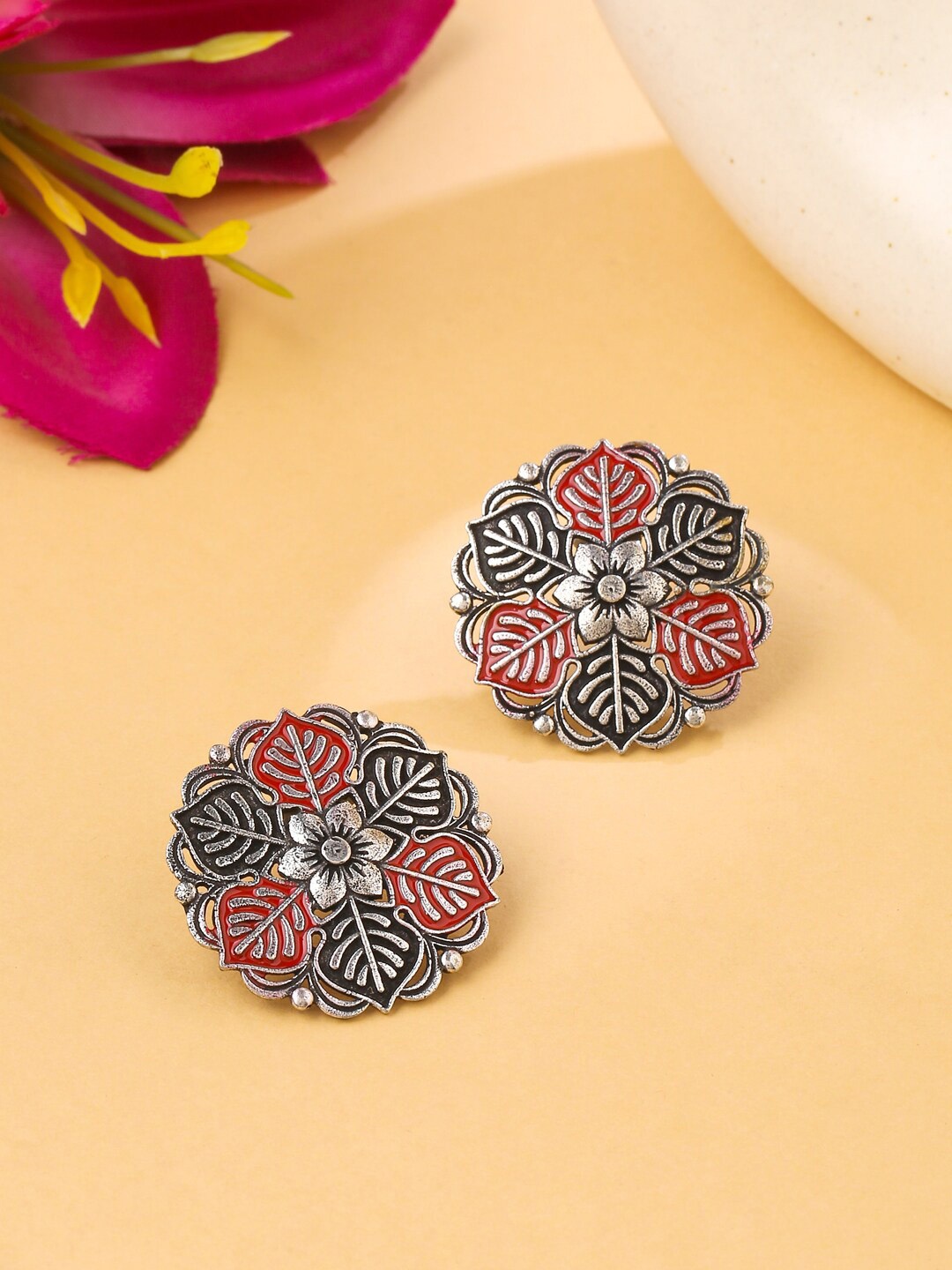 

VIRAASI Silver-Plated Circular Studs Earrings