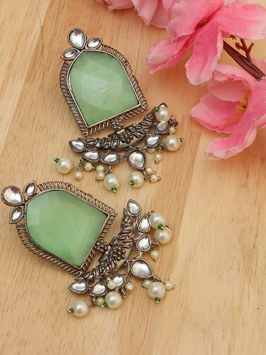 

Ozanoo Silver Plated Contemporary Drop Earrings, Green