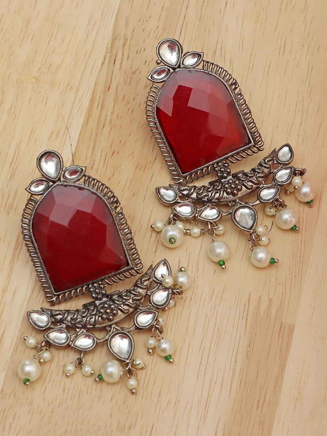 

Ozanoo Silver Plated Contemporary Drop Earrings, Red