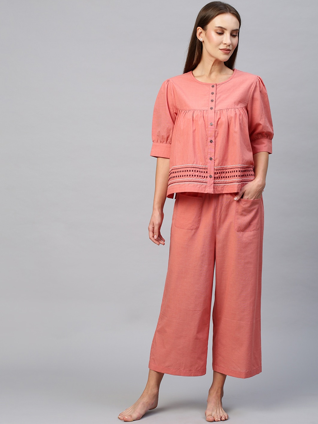 

Chemistry Women Pure Cotton Night suit, Orange