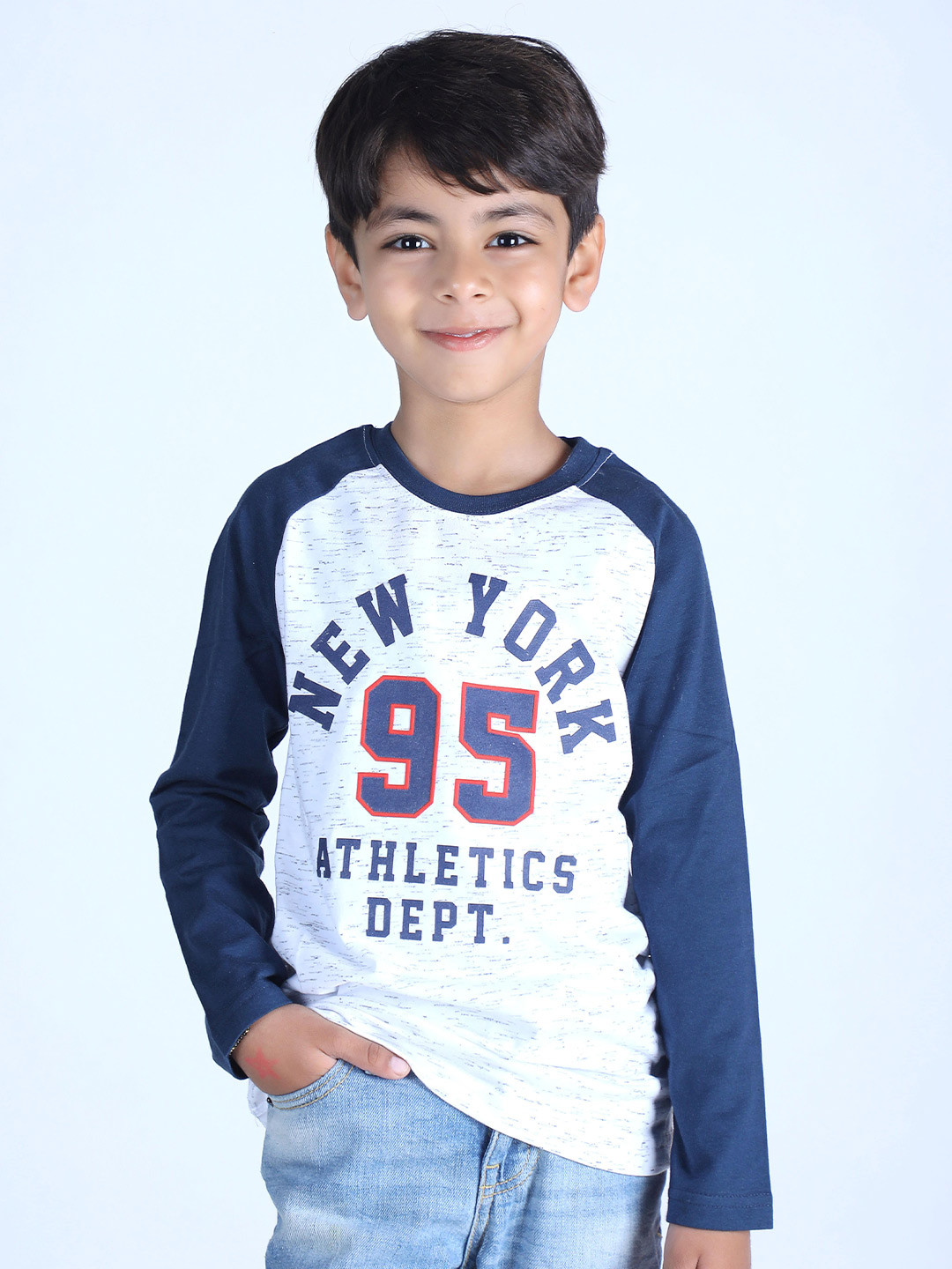

3PIN Boys Varsity Printed Cotton T-shirt, Grey melange