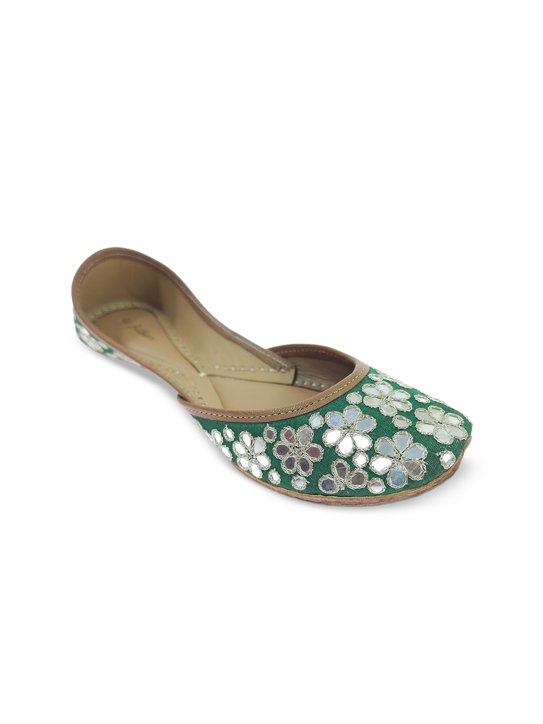 

Fulkari Women Embellished Ethnic Mojaris Flats, Green