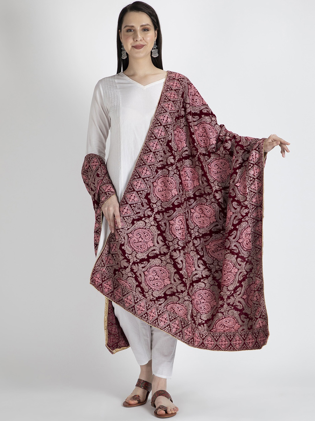 

Moda Chales Women Ethnic Printed Pure Velvet Shawl, Maroon