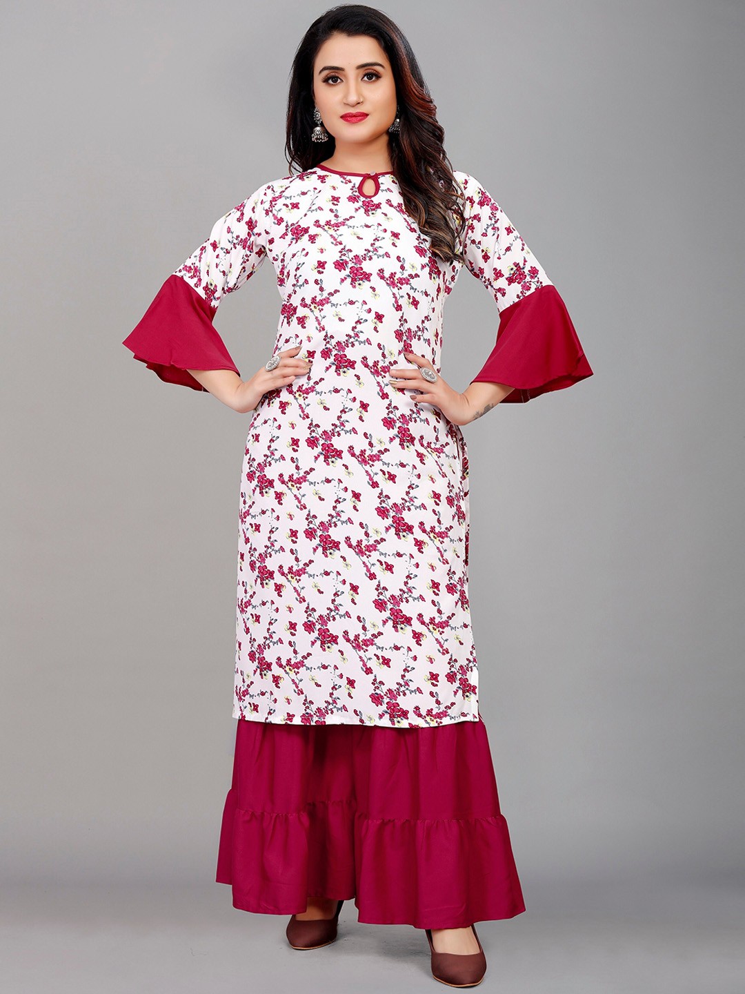 

Fashion FRICKS Women Floral Printed Kurta with Sharara, White