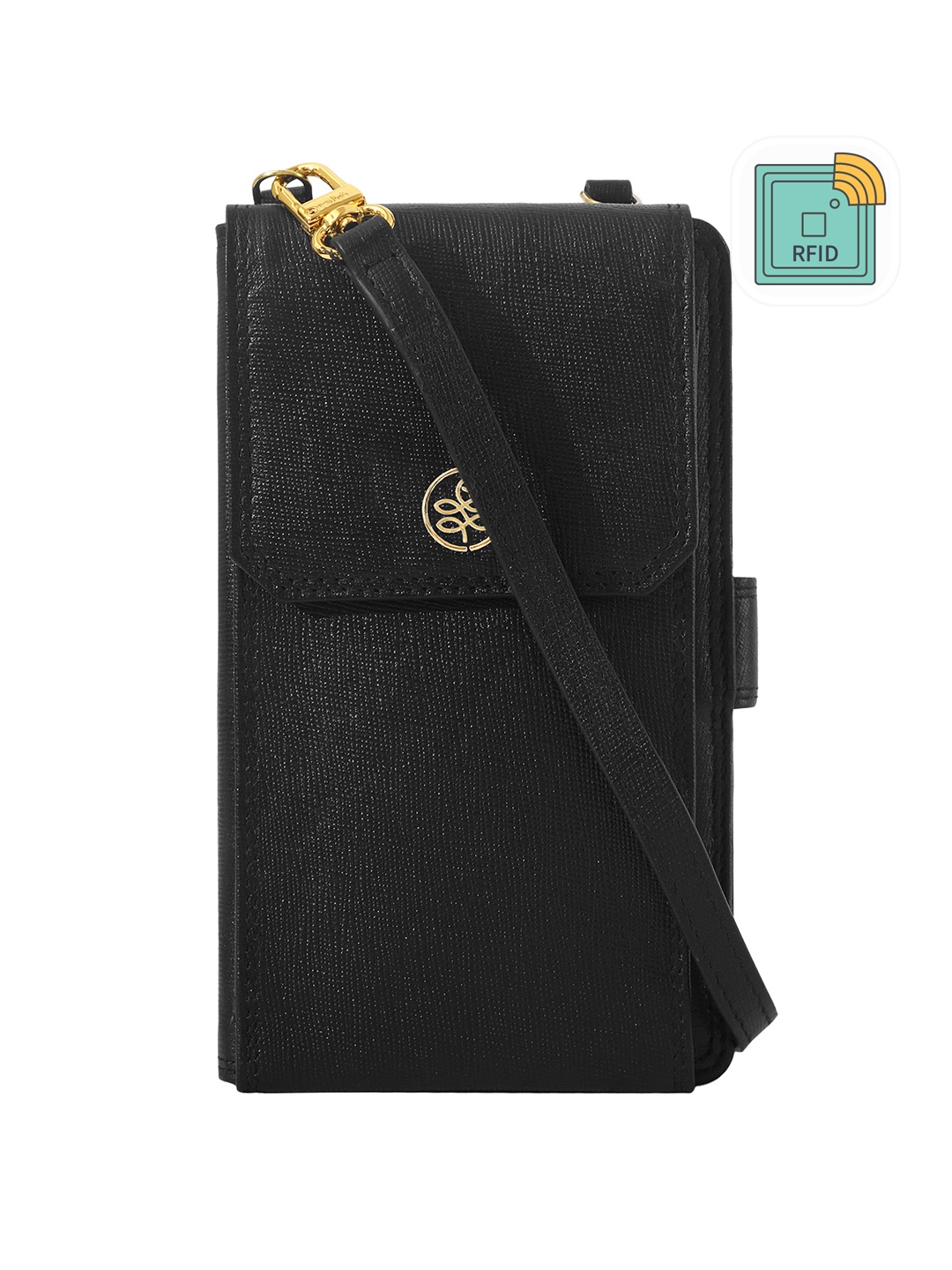 

Eske esk Petra Women Black & Gold-Toned Leather Two Fold Wallet