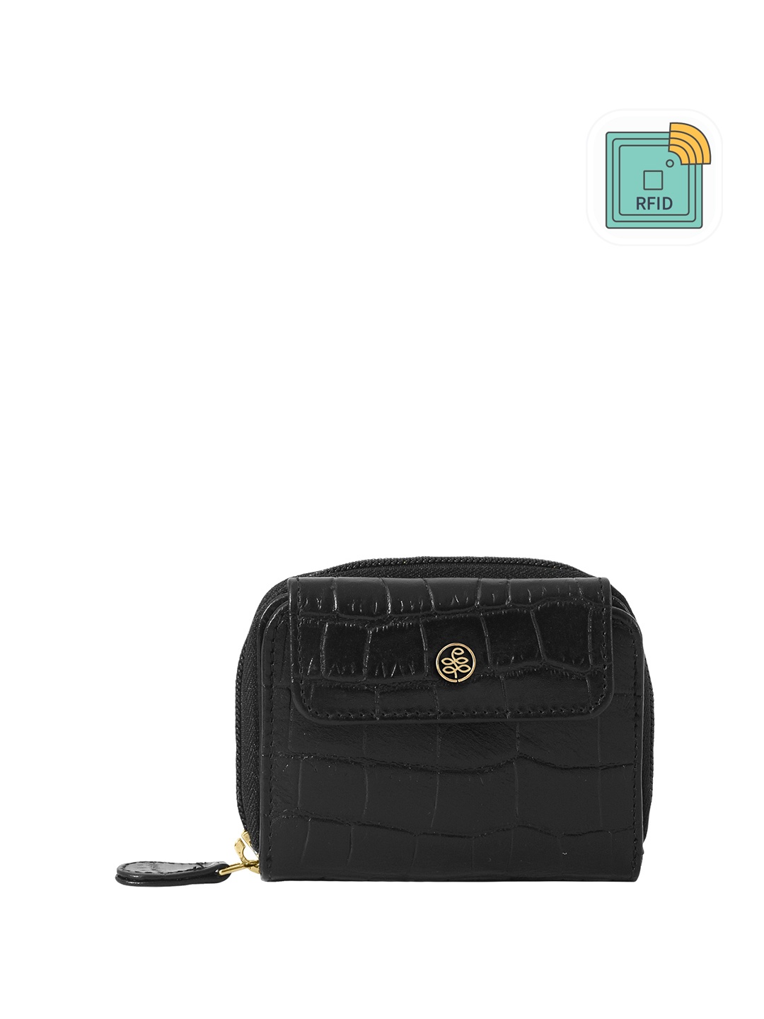 

Eske esk Eva Women Black Printed Leather Three Fold Wallet