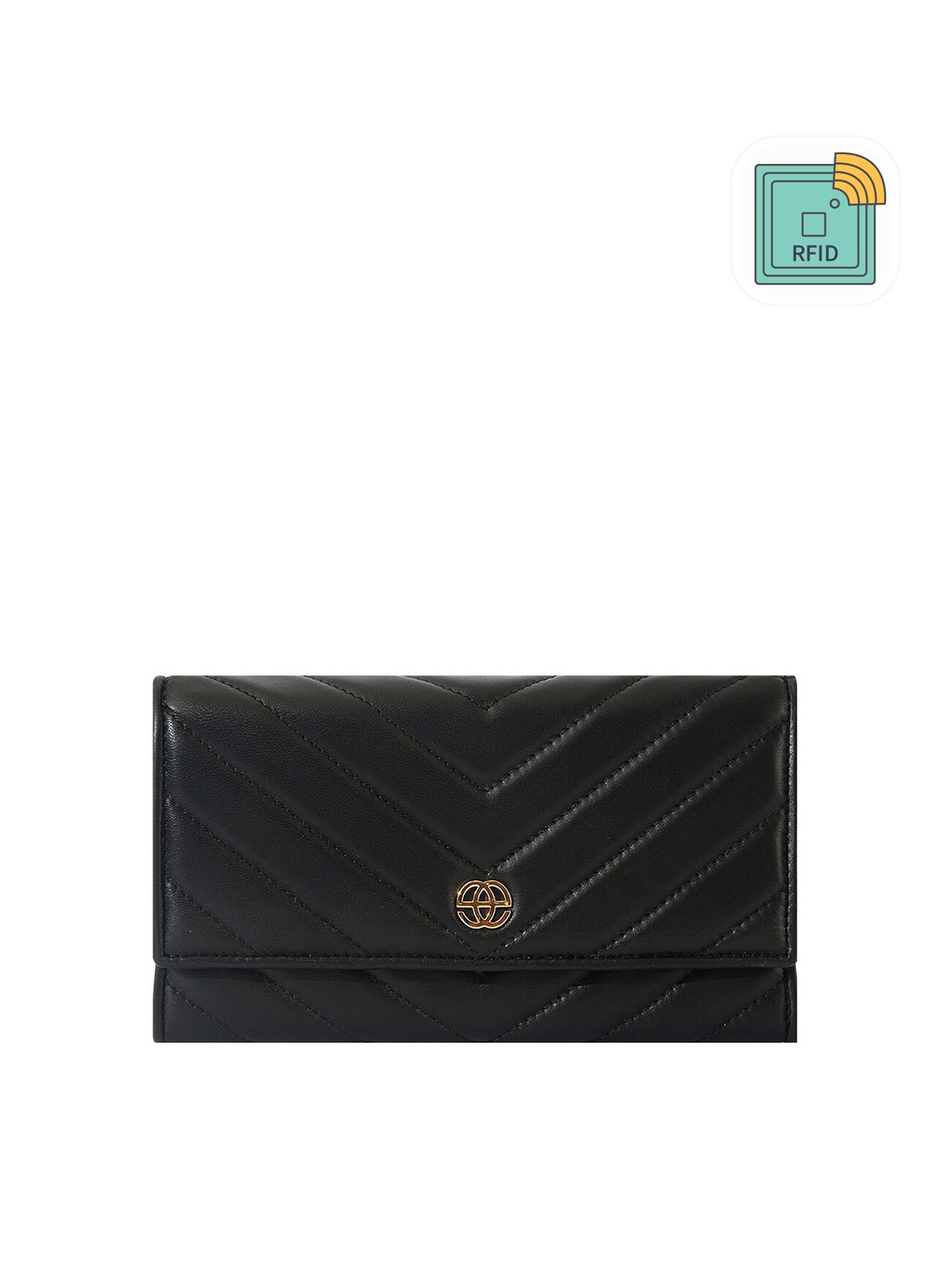 

Eske Women Two Fold Leather Wallet, Black