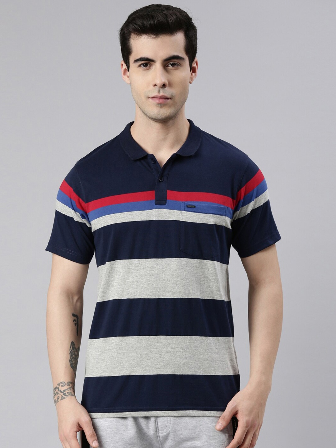 

Proline Active Men Striped Polo Collar Cotton T-shirt, Blue