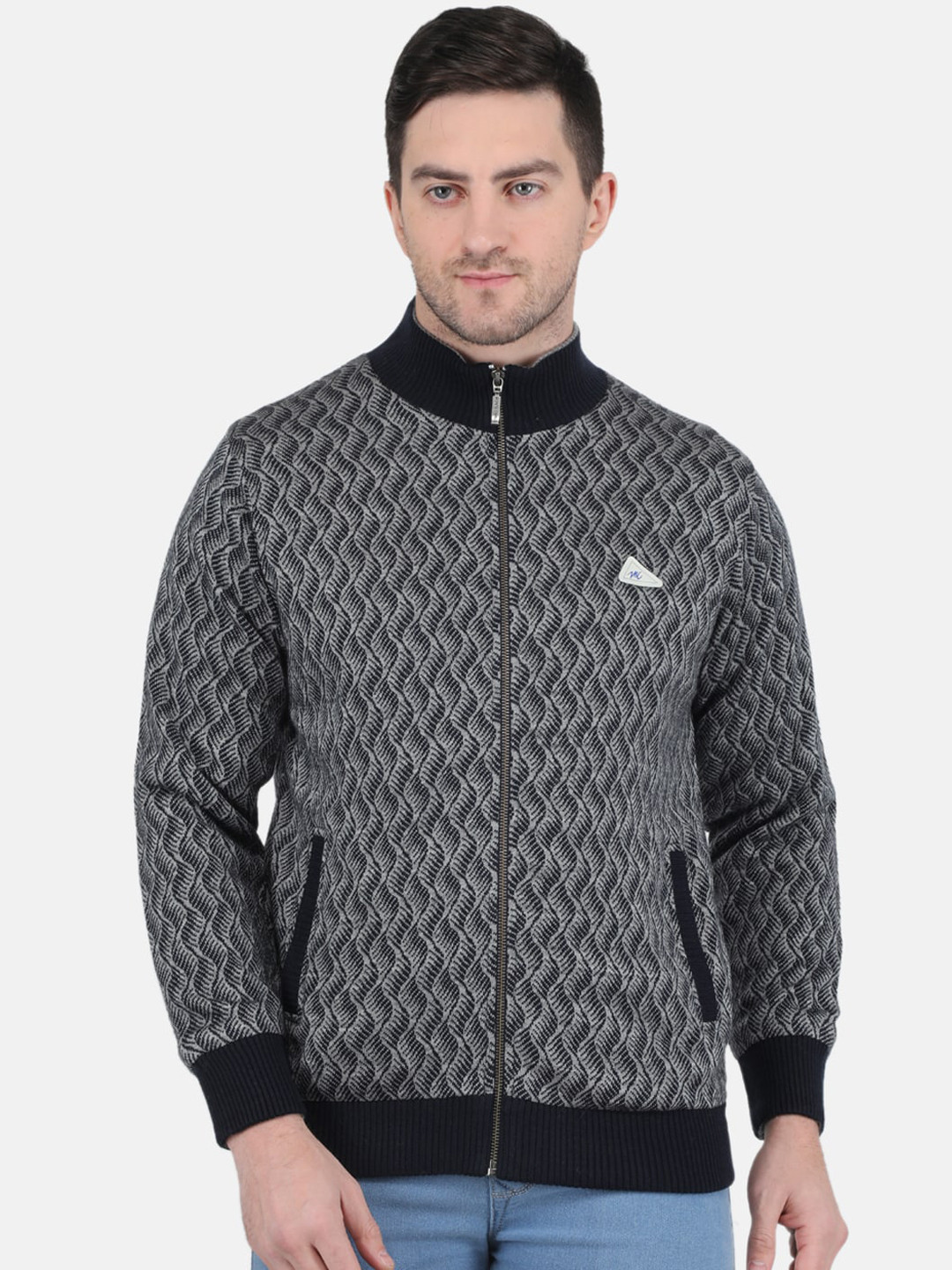 

Monte Carlo Men Wool Front Open Sweater, Navy blue
