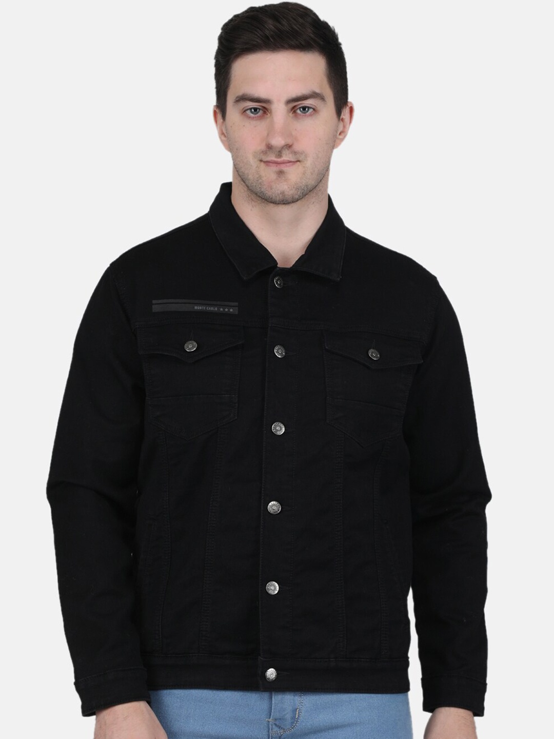 

Monte Carlo Men Denim Jacket with Patchwork, Black