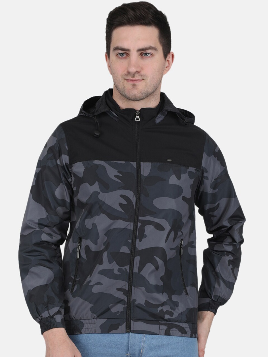 

Monte Carlo Men Camouflage Hooded Bomber Jacket, Black