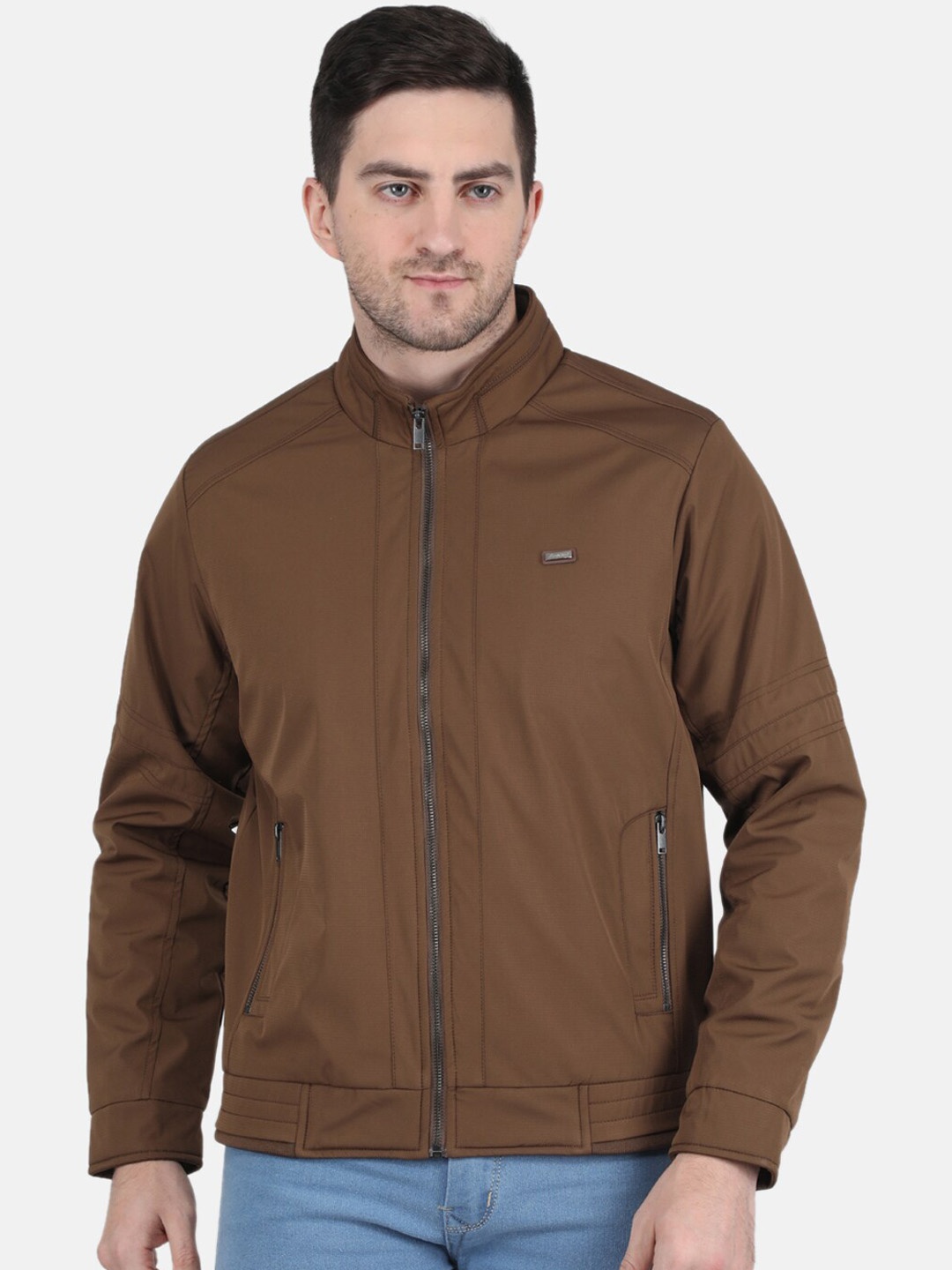 

Monte Carlo Men Mock Collar Bomber Jacket, Brown