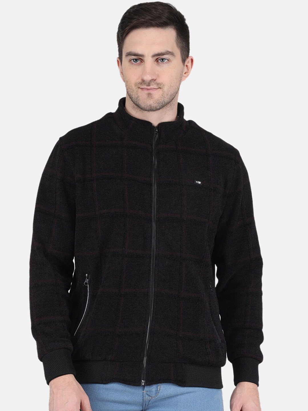 

Monte Carlo Men Checked Cotton Bomber Jacket, Grey
