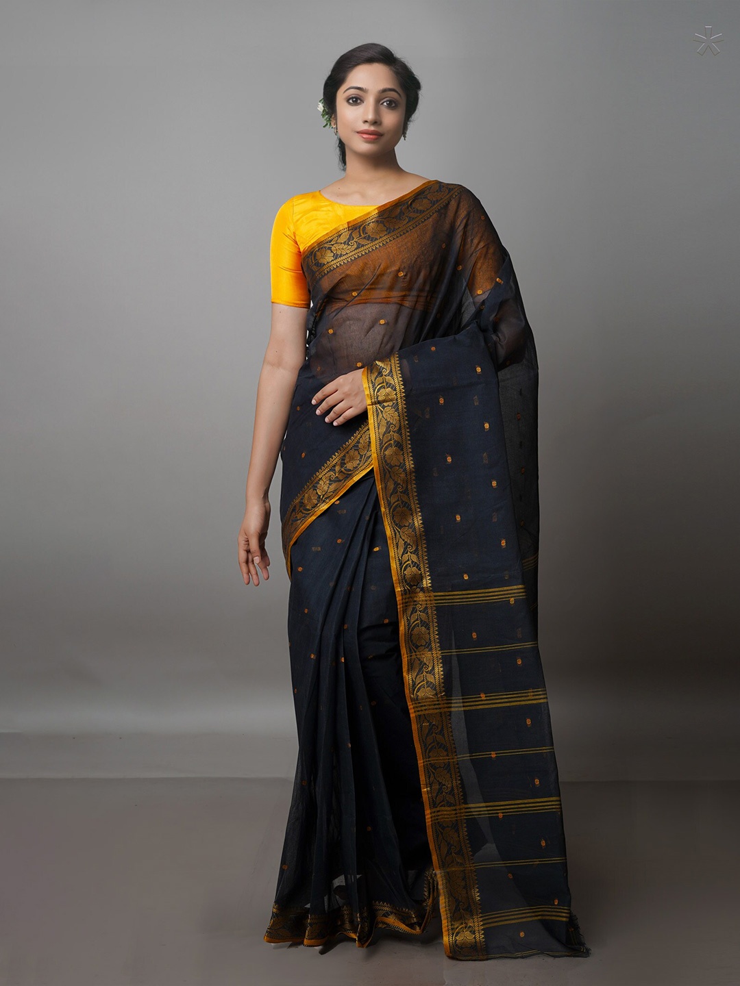 

Unnati Silks Woven Design Zari Pure Cotton Taant Saree, Navy blue