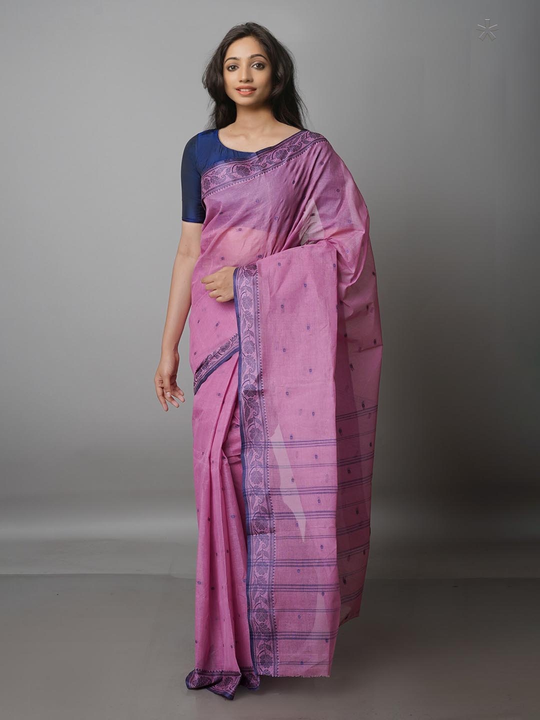 

Unnati Silks Woven Design Zari Pure Cotton Taant Saree, Purple
