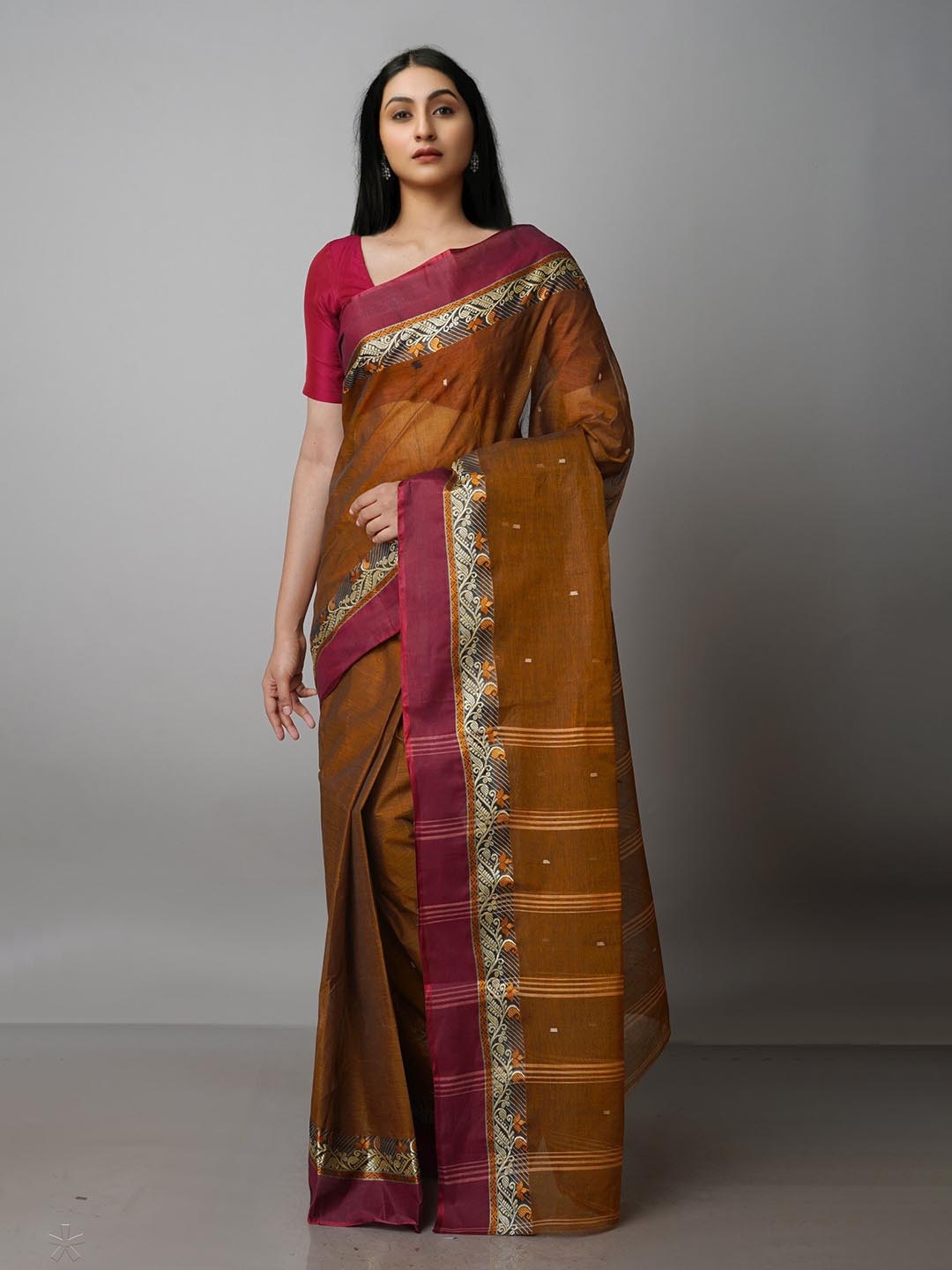 

Unnati Silks Woven Design Pure Cotton Taant Saree, Brown