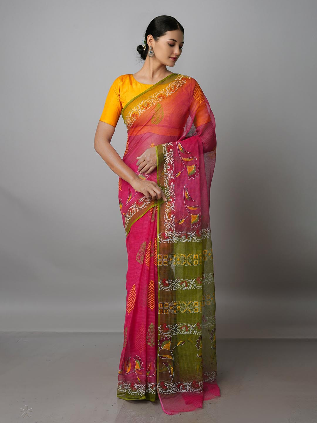 

Unnati Silks Ethnic Motifs Pure Cotton Handloom Saree, Pink