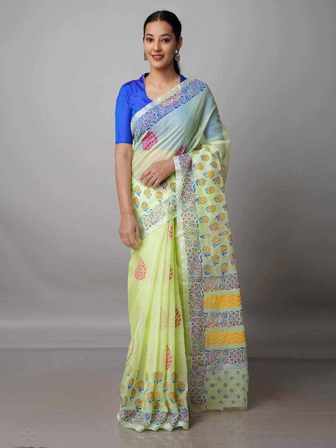 

Unnati Silks Ethnic Motifs Pure Cotton Handloom Saree, Green