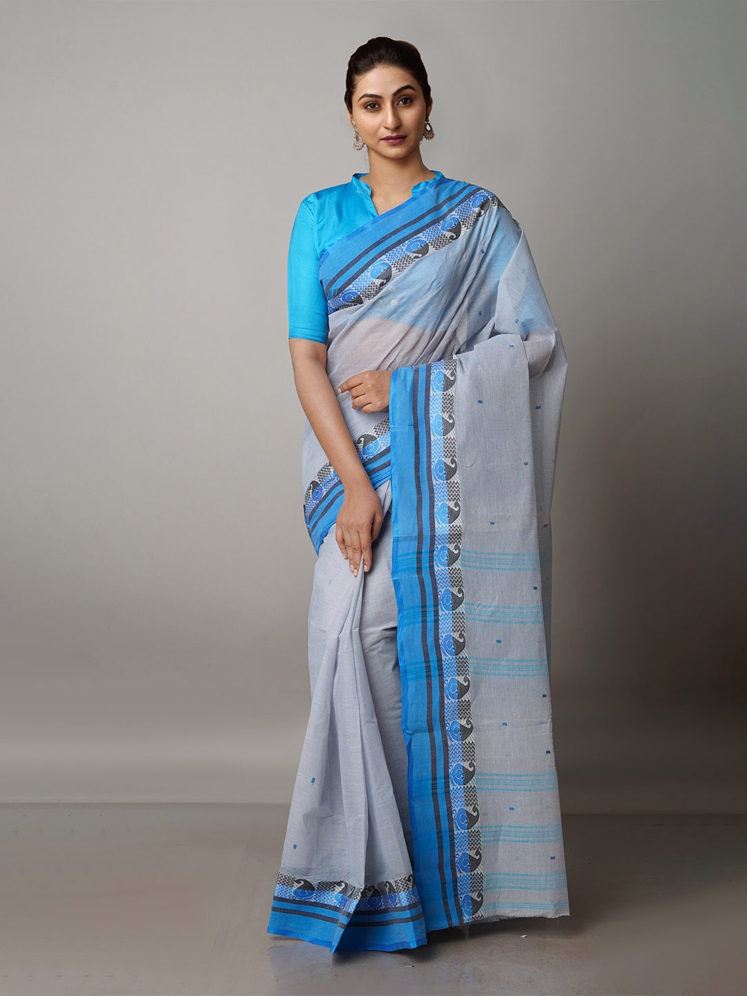 

Unnati Silks Woven Design Pure Cotton Handloom Saree, Grey