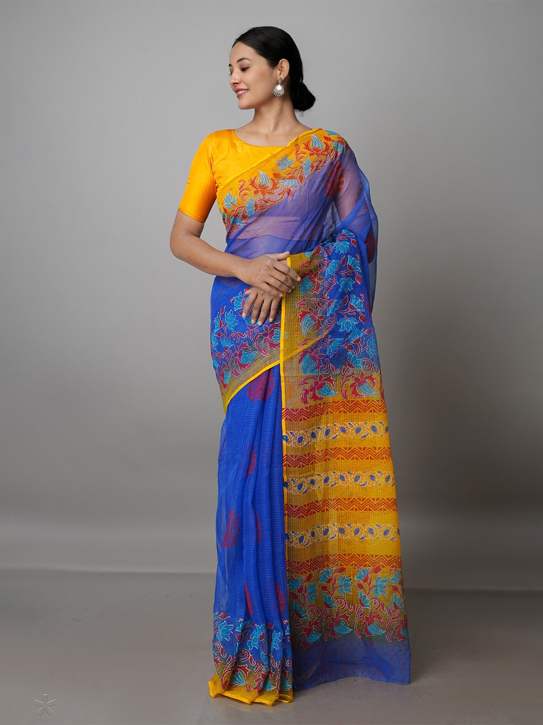 

Unnati Silks Floral Printed Pure Cotton Kota Saree, Blue