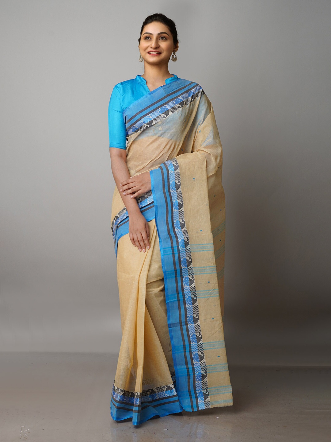 

Unnati Silks Woven Design Pure Cotton Taant Saree, Cream